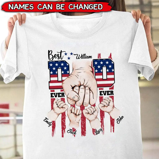 Best Dad Ever First Bump Father Hand American Flag Pattern Personalized Shirt