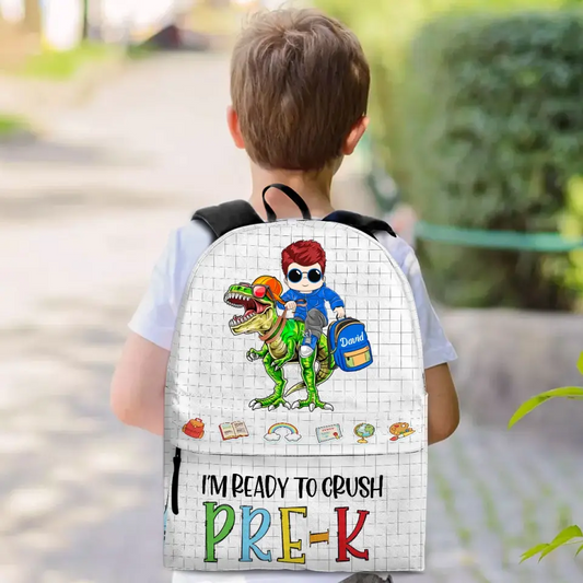 Personalized Roaring Into Kindergarten, Riding Dinosaurs Cool Back To School Backpack Gift For Kids