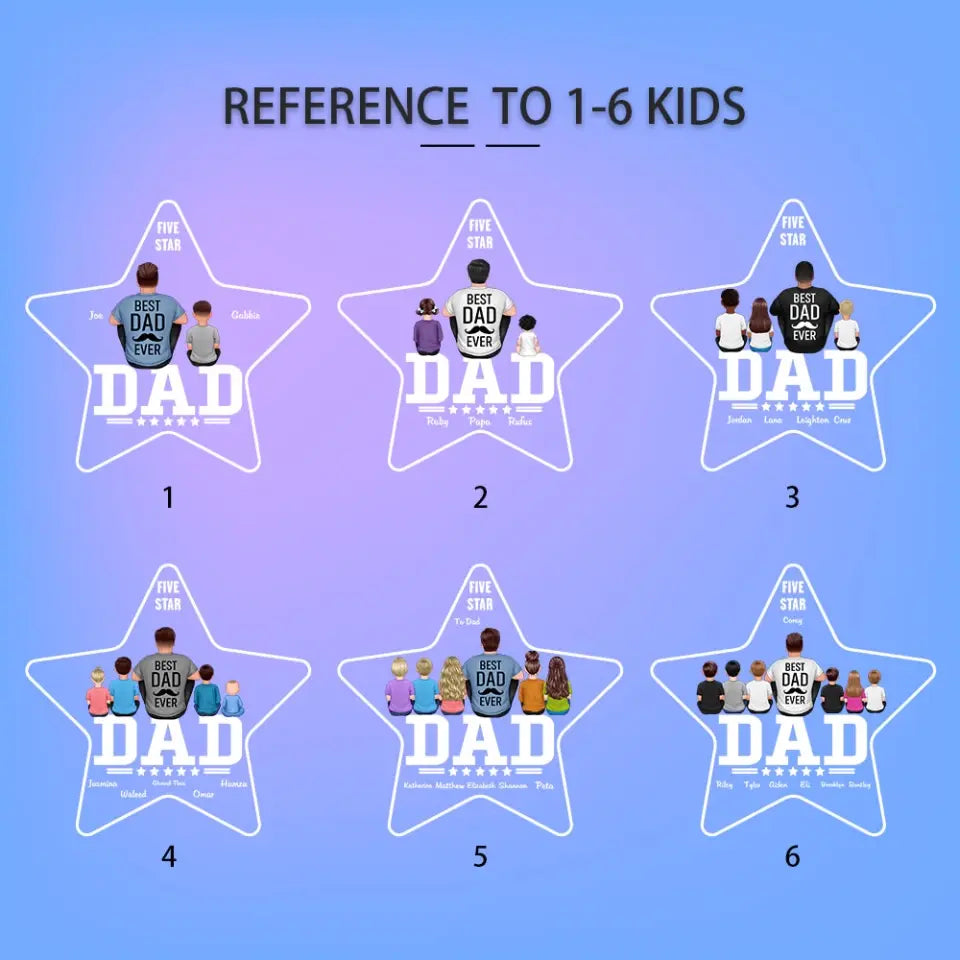 Five - Star Dad Back View Dad And Kids Personalized Acrylic Custom Shape LED Night Light - Father's Day Gift
