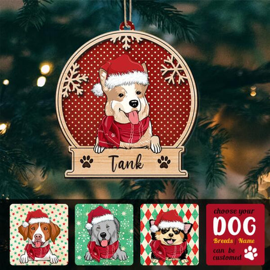 The Dog in the Christmas Hat- Personalized Wooden Ornament