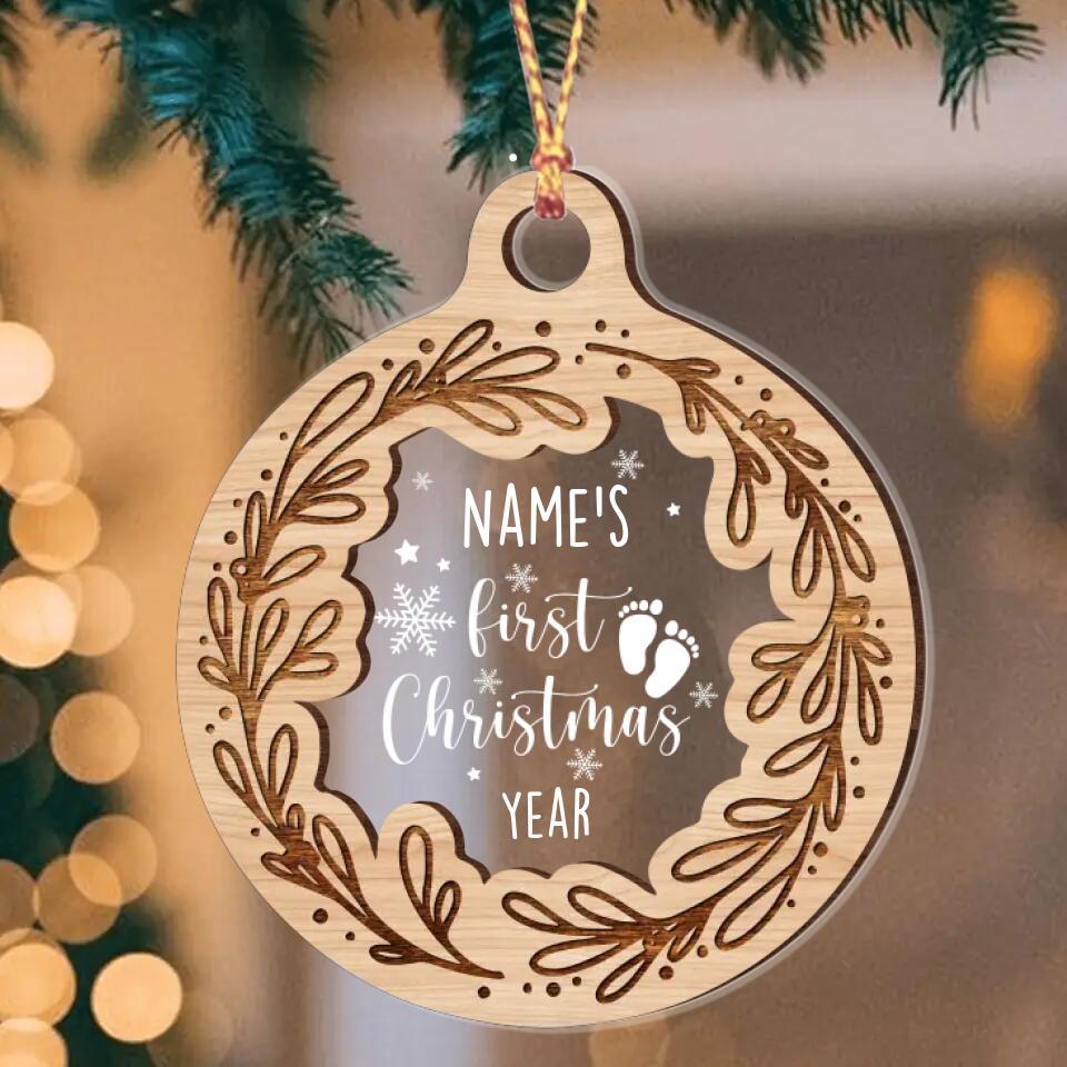 Personalized Baby First Christmas Ornament 2022 Acrylic&Wooden