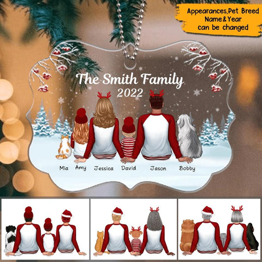 Family Back View Pajamas In Snow Personalized Acrylic Ornament