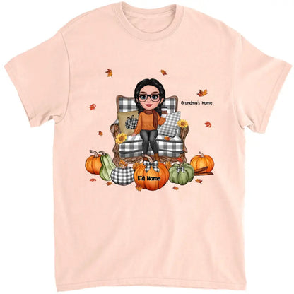 Grandma Sitting On Chair Pumpkins Personalized Shirt