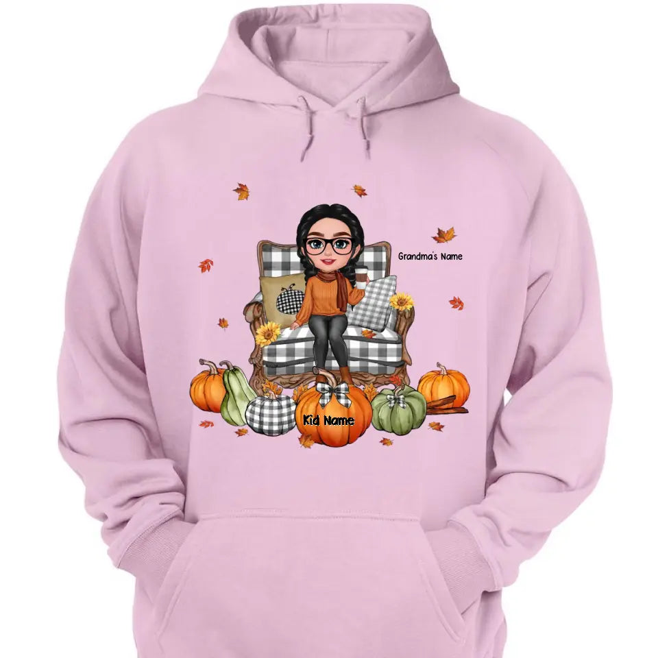 Grandma Sitting On Chair Pumpkins Personalized Shirt