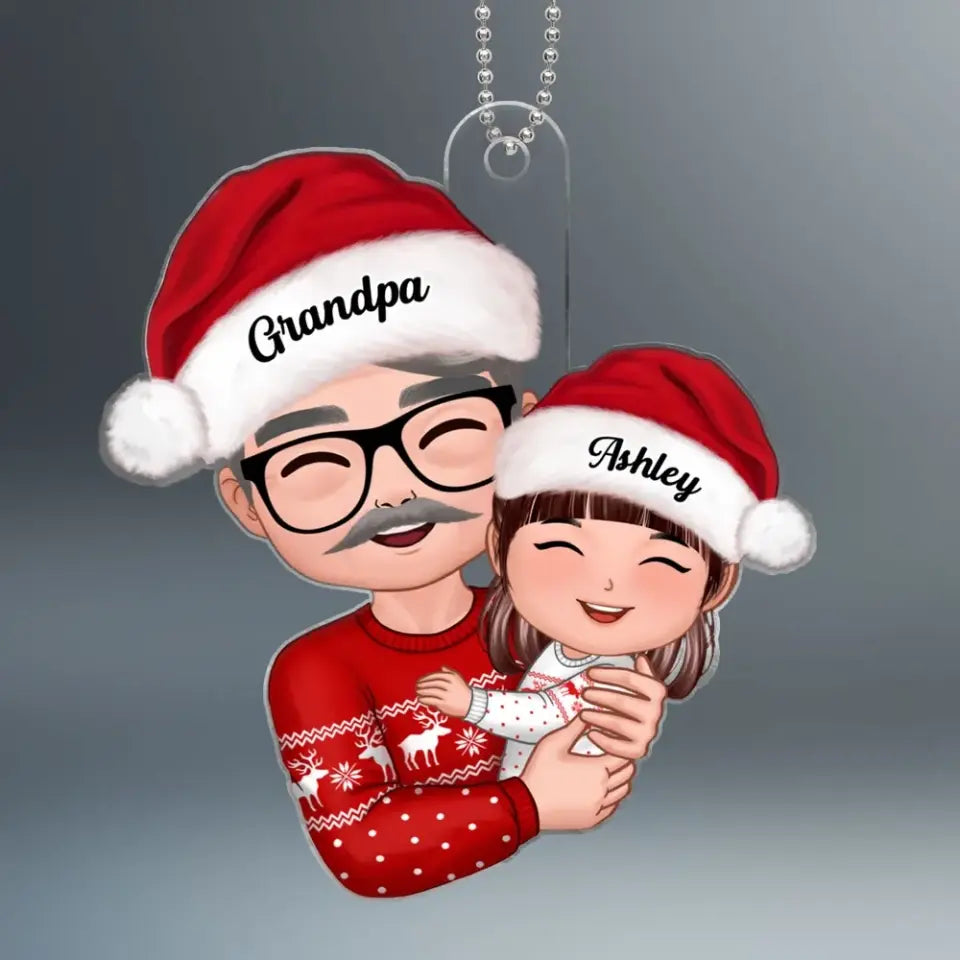 Doll Grandpa Hugging Kid Christmas Gift For Granddaughter Grandson Personalized Acrylic Ornament