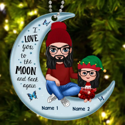 Grandpa Dad & Kid On Moon Christmas Gift Personalized Acrylic Ornament