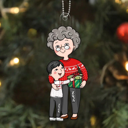 Simple Cartoon Grandma Hugging Grandkid Personalized Acrylic Ornament