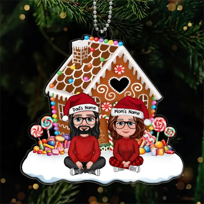 Family Sitting Together - Custom Gingerbread House Personalized Acrylic Ornament