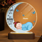 Baby Sleeping On Moon Personalized Circle LED Night Light