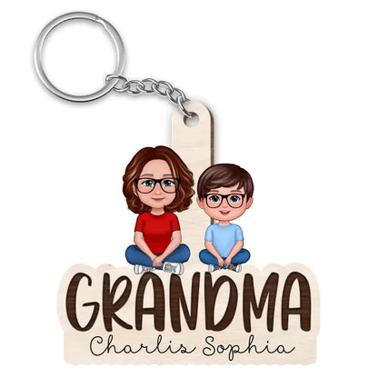 Grandma Grandkids Sitting On Text Personalized Acrylic Keychain