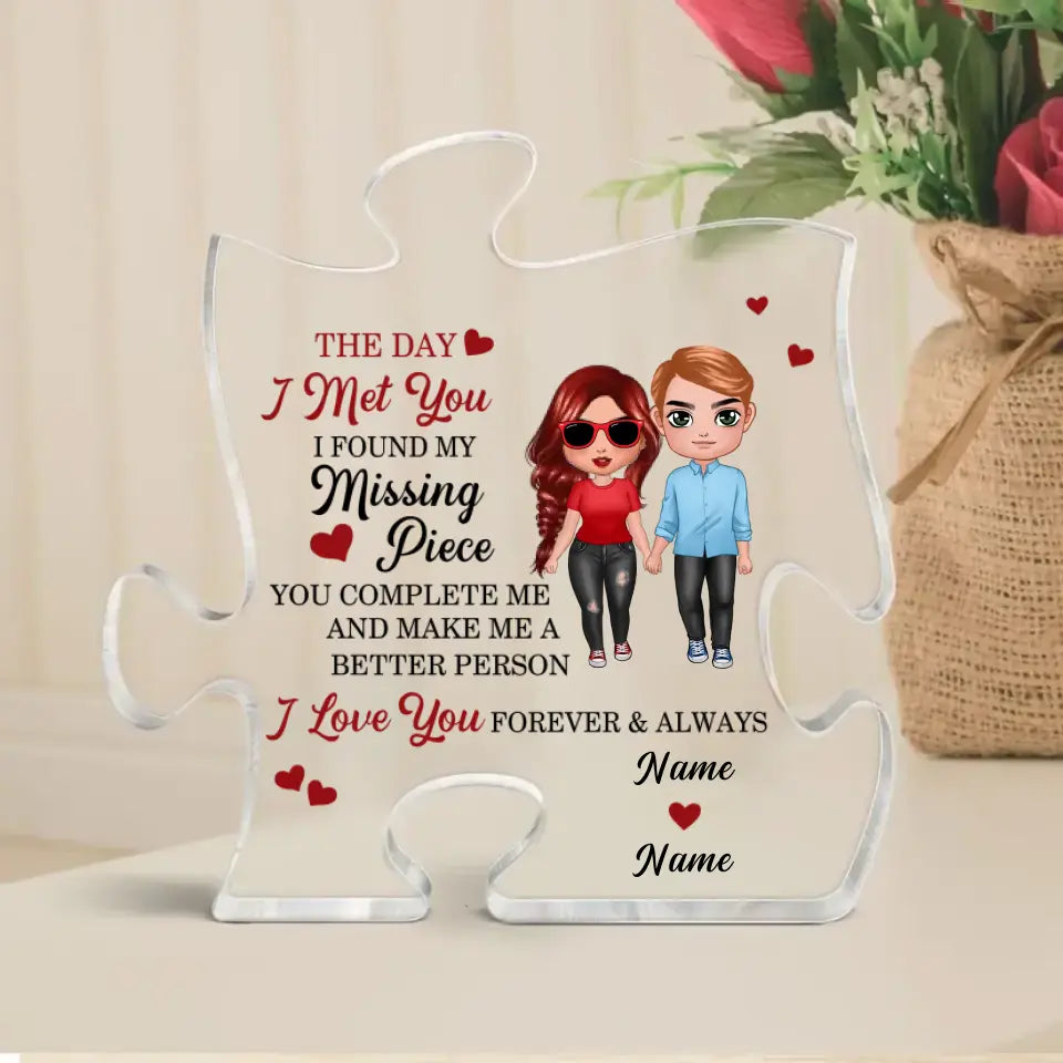 Doll Couple Found My Missing Piece Valentine‘s Day Anniversary Gift For Him For Her Personalized Puzzle Acrylic Plaque