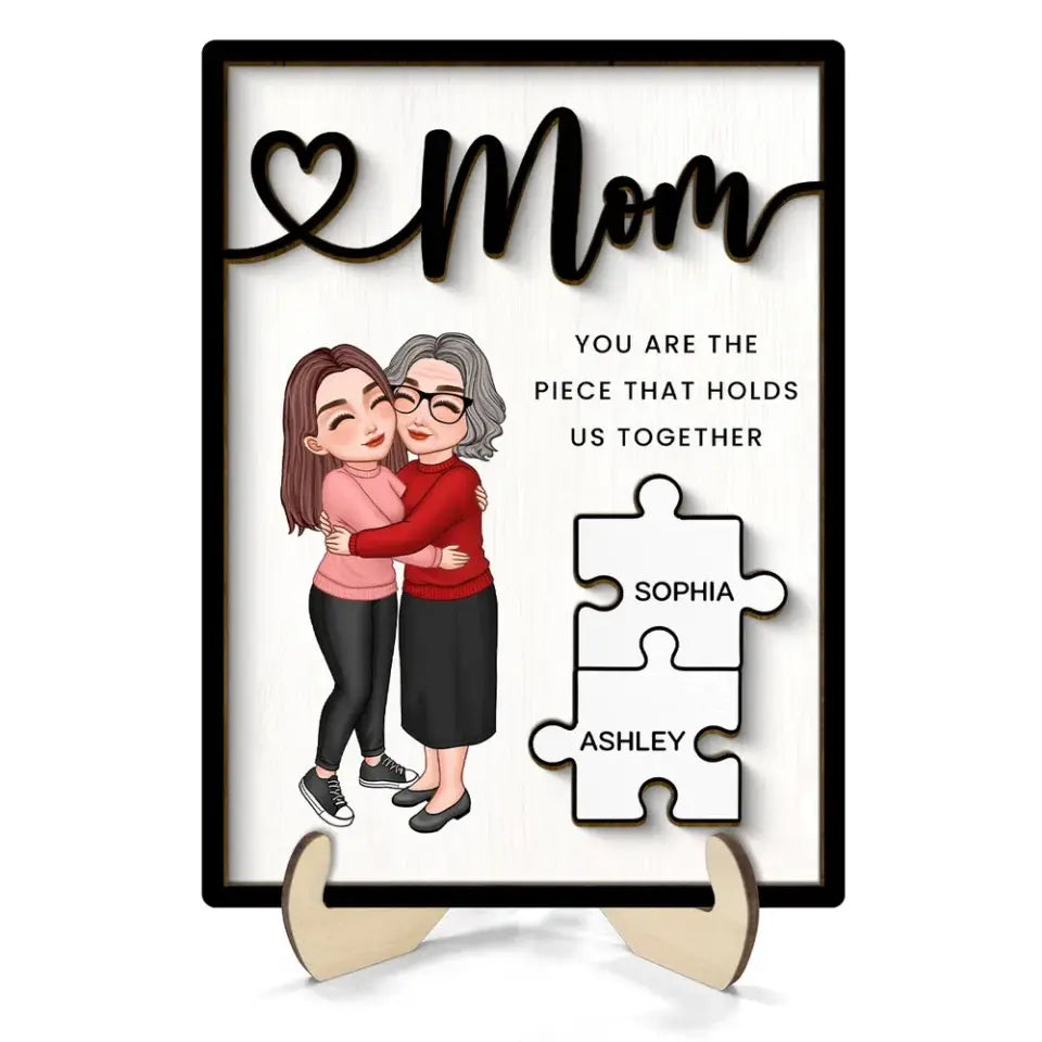 Grandma Mom Kid Piece Holds Us Together Personalized 2-layer Wooden Plaque