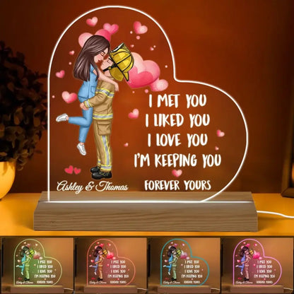 I Met You Couple Valentine‘s Day Gifts by Occupation Gift For Her Gift For Him Firefighter, Nurse, Police Officer Personalized Acrylic Plaque LED Night Light