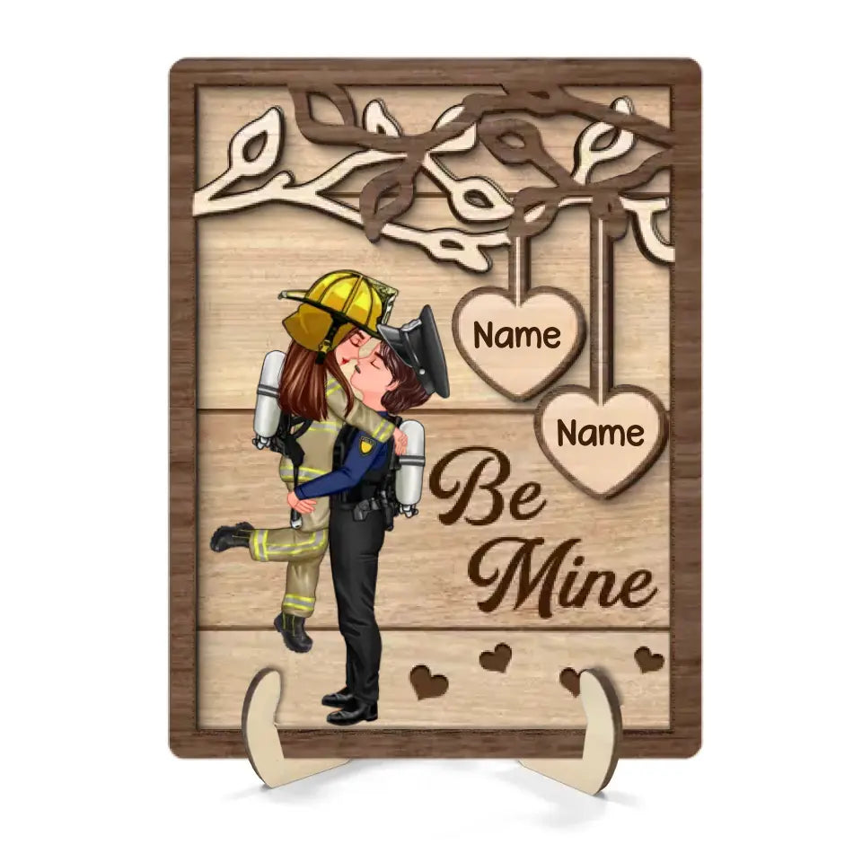 Couple Hugging Kissing Under Tree Gifts by Occupation Gift For Her Gift For Him Firefighter, Nurse, Police Officer Personalized 2-Layer Wooden Plaque