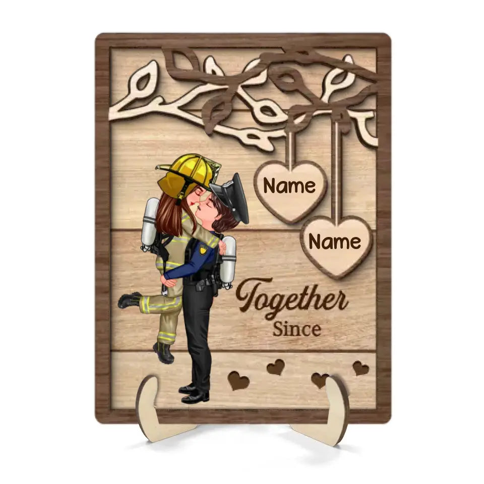 Couple Hugging Kissing Under Tree Gifts by Occupation Gift For Her Gift For Him Firefighter, Nurse, Police Officer Personalized 2-Layer Wooden Plaque