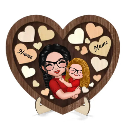 Mom Grandma Holding Kid In Heart Personalized 2-layer Wooden Plaque