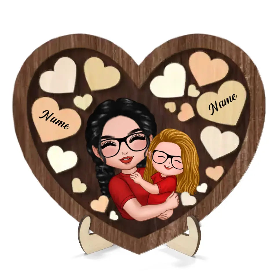 Mom Grandma Holding Kid In Heart Personalized 2-layer Wooden Plaque