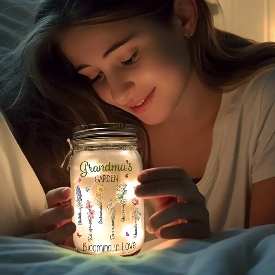 Grandma's Garden Is Grown With Seeds Of Love - Family Personalized Custom Mason Jar Light - Gift For Grandma