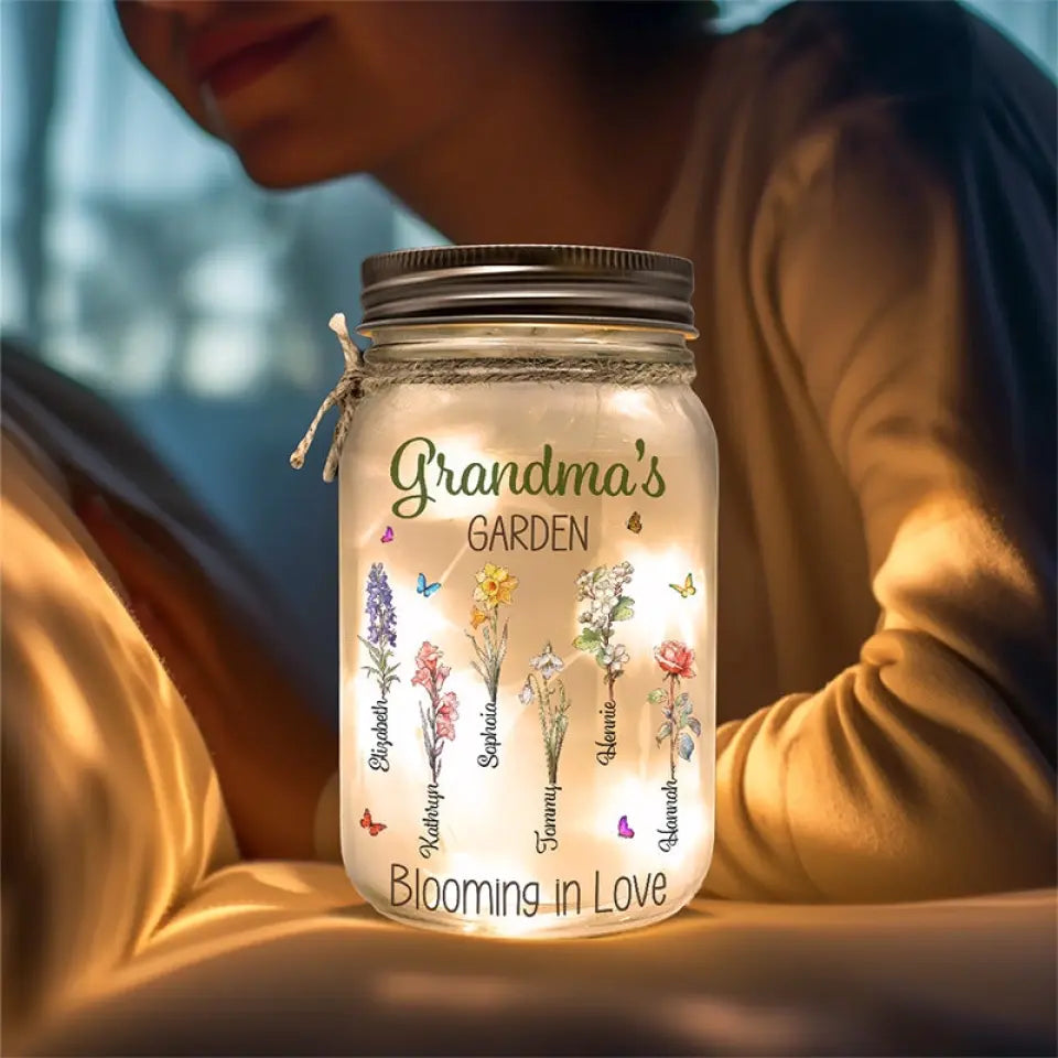 Grandma's Garden Is Grown With Seeds Of Love - Family Personalized Custom Mason Jar Light - Gift For Grandma
