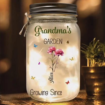 Grandma's Garden Is Grown With Seeds Of Love - Family Personalized Custom Mason Jar Light - Gift For Grandma