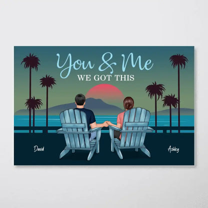 Back View Couple Sitting Beach Landscape Retro Personalized Horizontal Poster