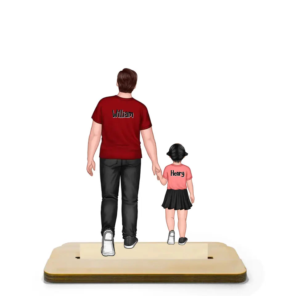 Dad & Kids Walking Back View Gift For Dad Personalized Standing Wooden Plaque