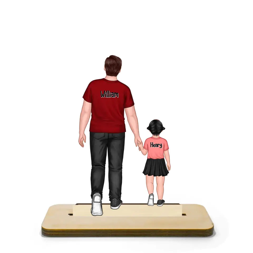 Dad & Kids Walking Back View Gift For Dad Personalized Standing Wooden Plaque