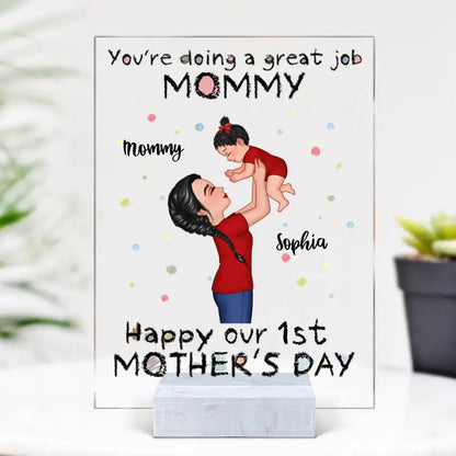 Happy 1st Mother's Day Mom And Kids, Gift For Mom-Personalized Acrylic Plaque
