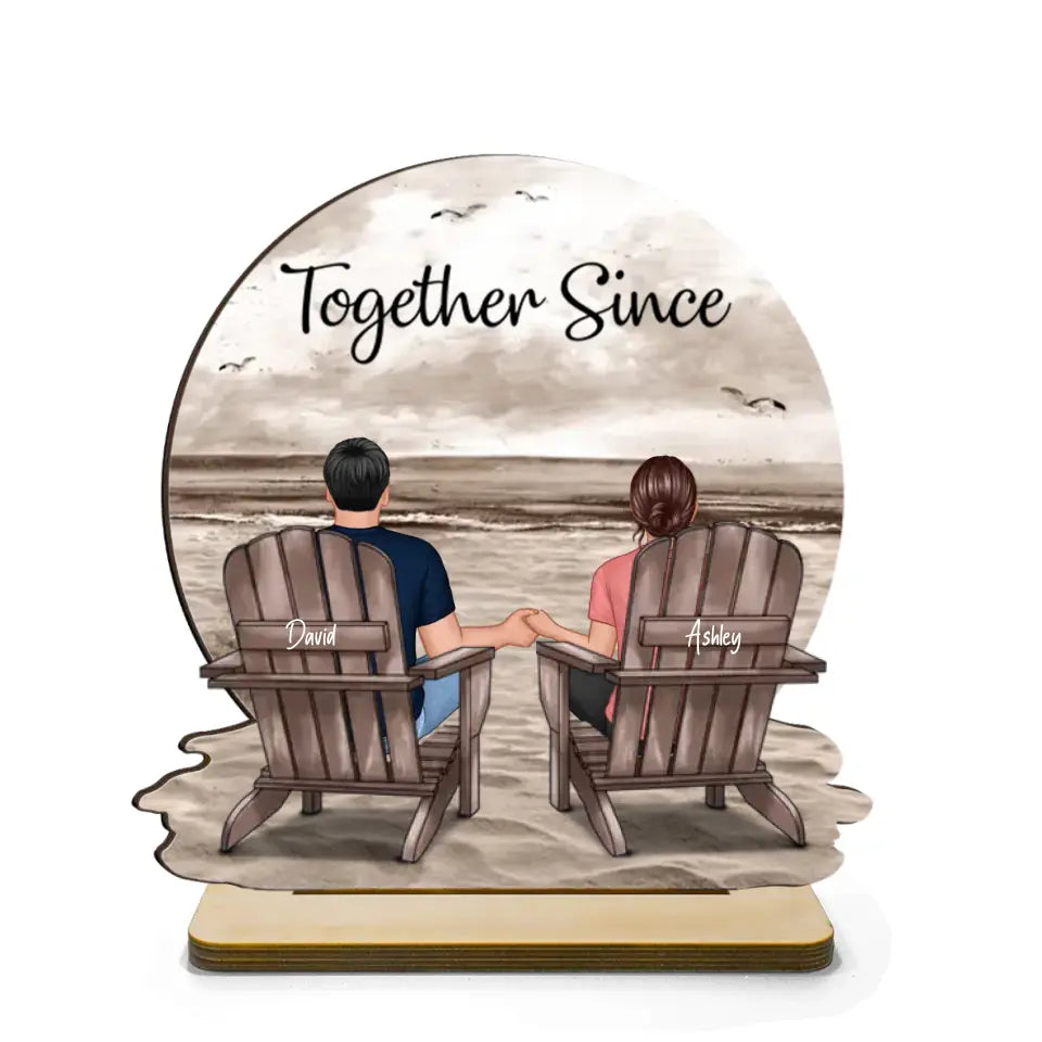 You & Me We Got This Couple Back View Sitting At Beach Landscape Personalized Standing Wooden Plaque