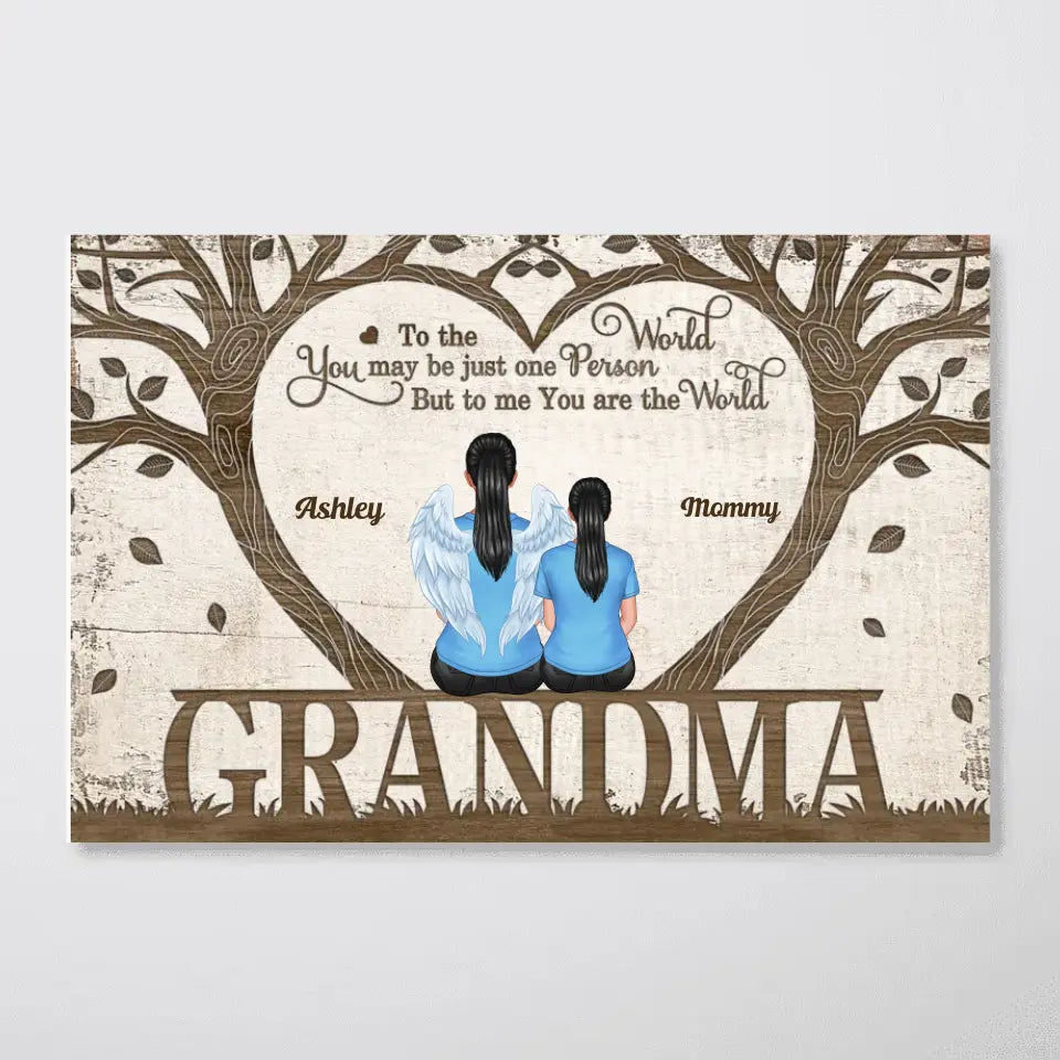 You Are The World Back View Grandma Grandchildren Sitting Under Tree Personalized Horizontal Poster