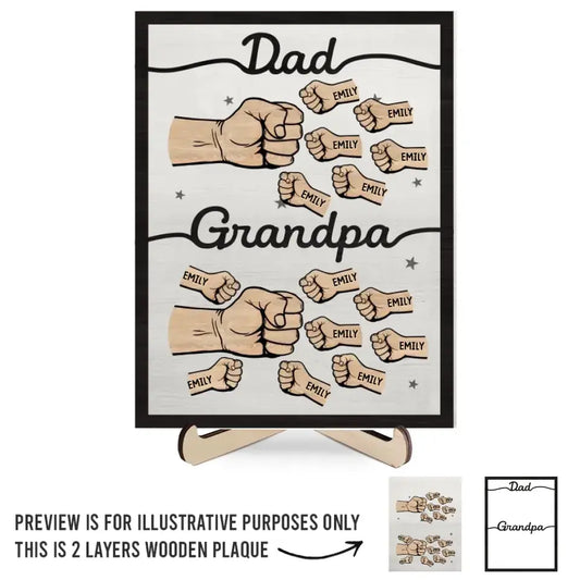 First Daddy Now Grandpa - Family Personalized Custom 2-Layered Wooden Plaque With Stand - Father's Day, Gift For Dad, Grandpa