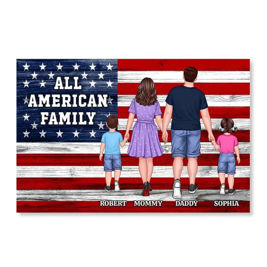 American Nation Flag Whole Family Walking With Proud 4th Of July Independence Day Personalized Poster