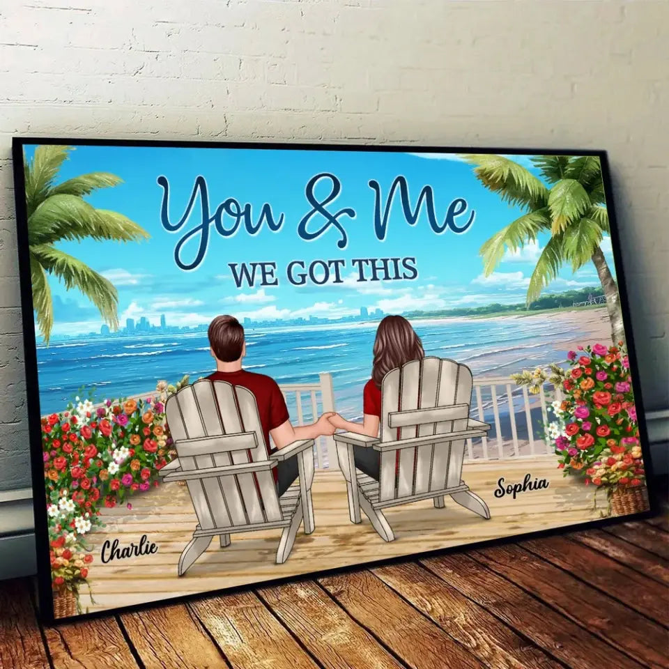 Back View Couple Sitting Beach View Personalized Horizontal Poster, Unique And Meaningful Gift For Couples
