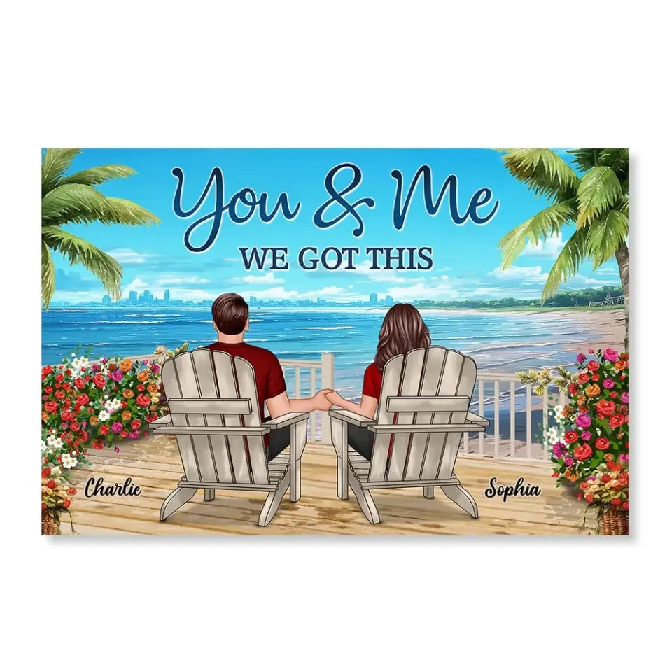 Back View Couple Sitting Beach View Personalized Horizontal Poster, Unique And Meaningful Gift For Couples