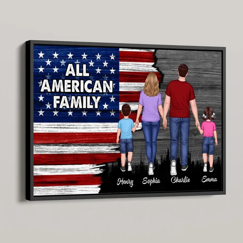 American Nation Flag Family Walking Back View Half Flag Concept 4th Of July Independence Day Personalized Poster