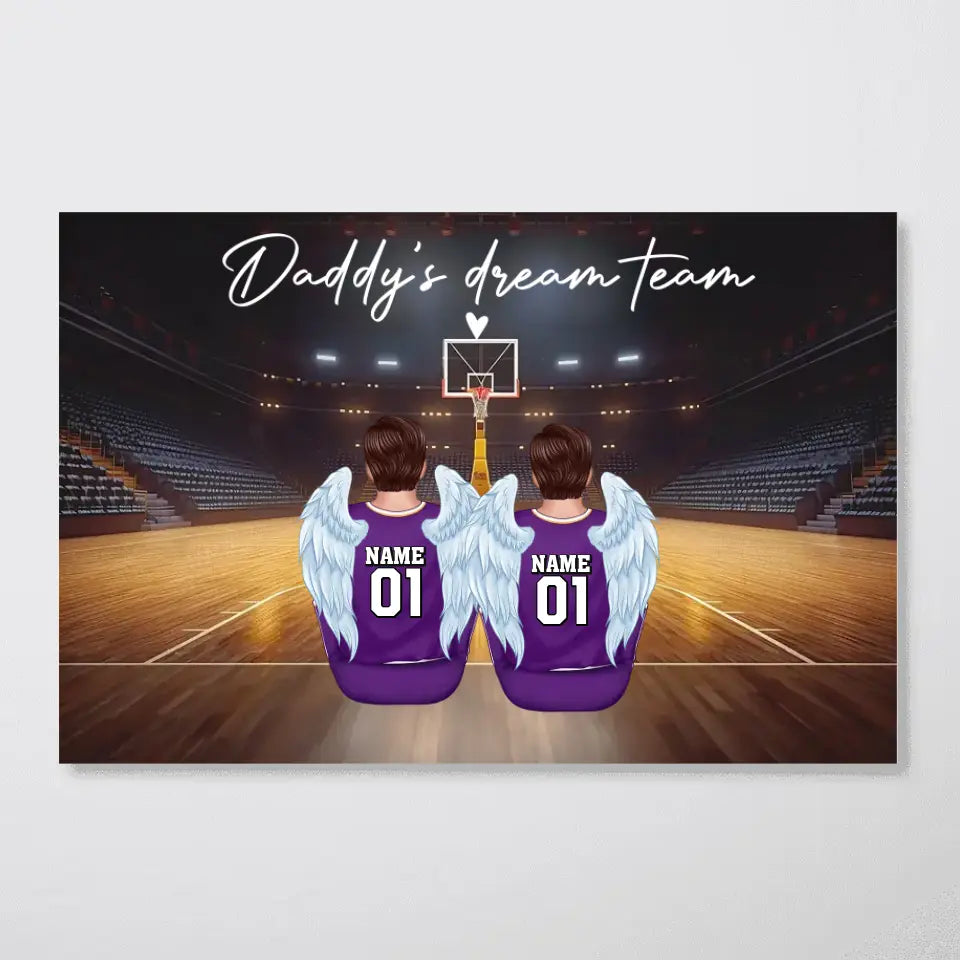 Daddy's Team Basketball Family Sitting Personalized Poster, Gift For Family, Dad, Grandpa, Husband