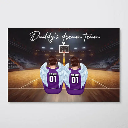 Daddy's Team Basketball Family Sitting Personalized Poster, Gift For Family, Dad, Grandpa, Husband