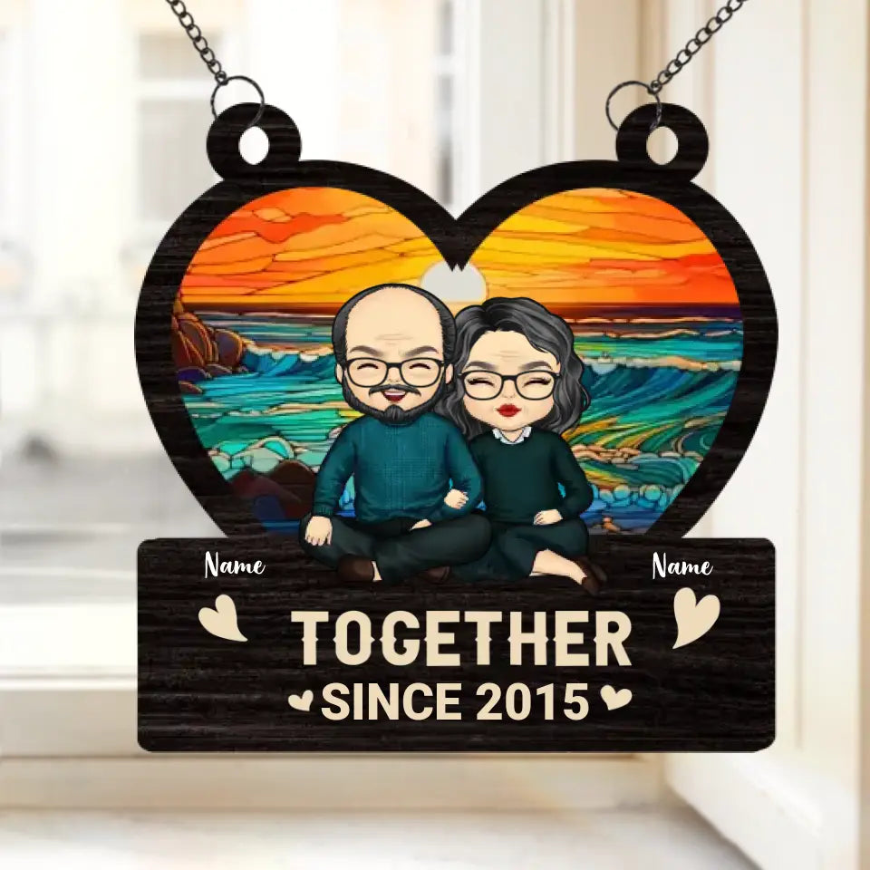 A True Love Story Never Ends - Couple Personalized Window Hanging Suncatcher - Gift For Husband Wife, Anniversary