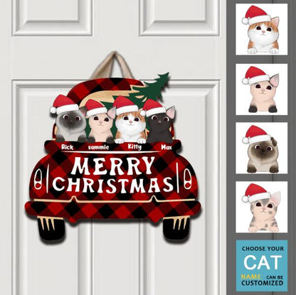 Merry Christmas - Personalized Pet Decorative Door Sign(UP TO 4 CATS)