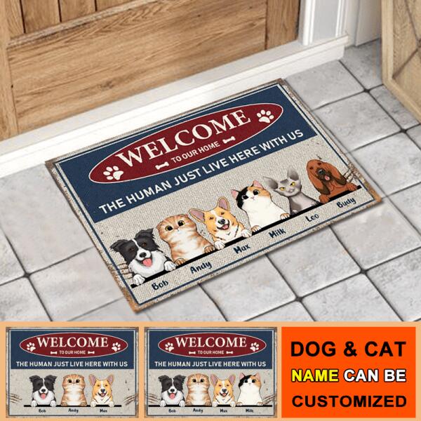 Welcome To Our Home - Funny Metal Sign Style Personalized Dog&Cat Decorative Mat
