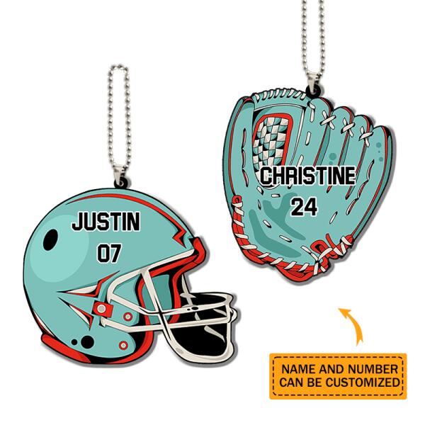 Personalized Couple Baseball Helmet And Gloves Ornament