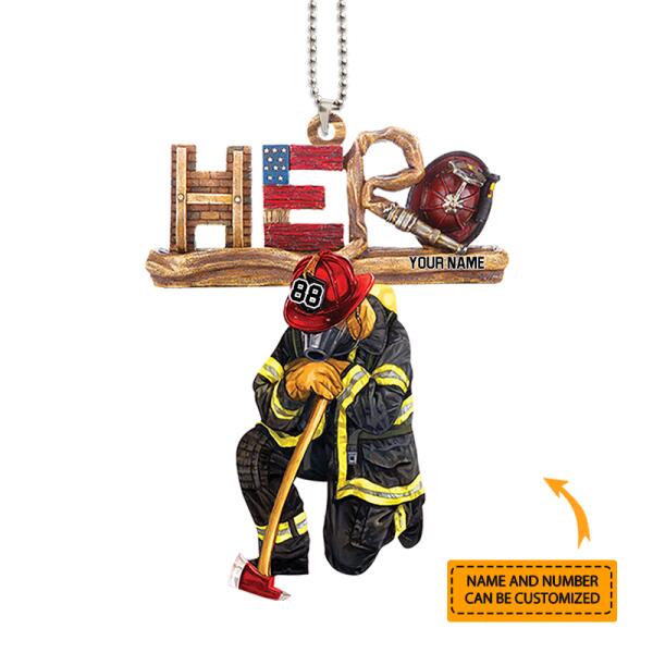 Personalized Kneeling Firefighter Custom Acrylic Ornament