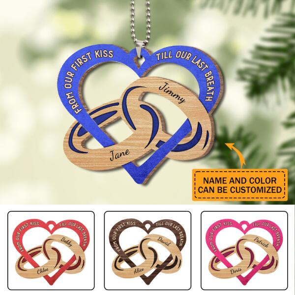 Personalized Couple Heart-Shape Wooden Ornament