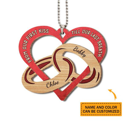 Personalized Couple Heart-Shape Wooden Ornament