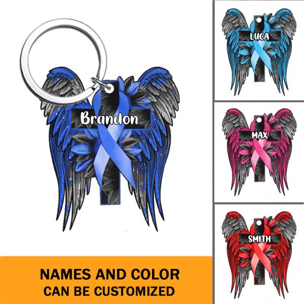 Personalized Memorial Cross Wing Keychain