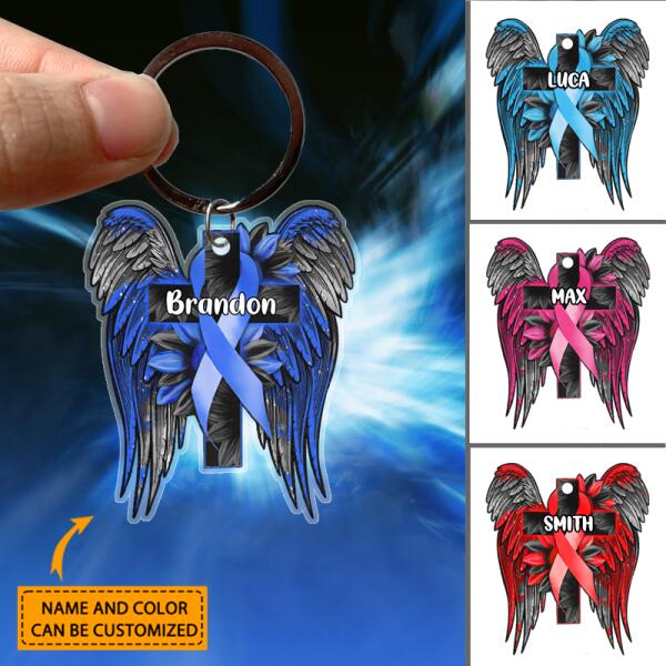 Personalized Memorial Cross Wing Keychain