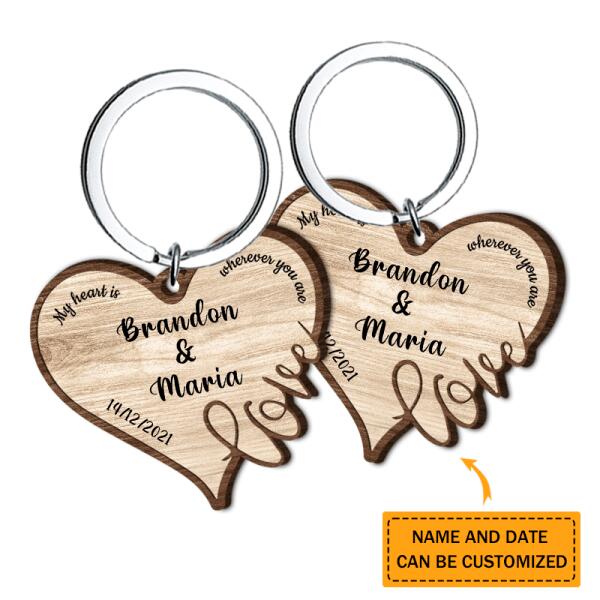 Personalized Couple Heart-Shape Custom Name&Date Keychain