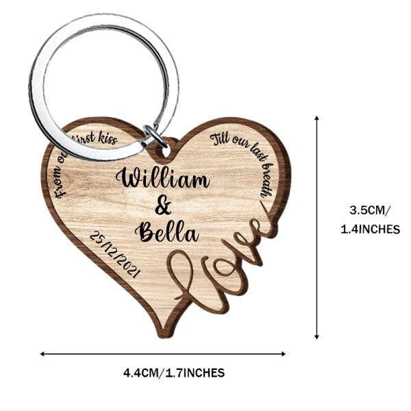 Personalized Couple Heart-Shape Custom Name&Date Keychain