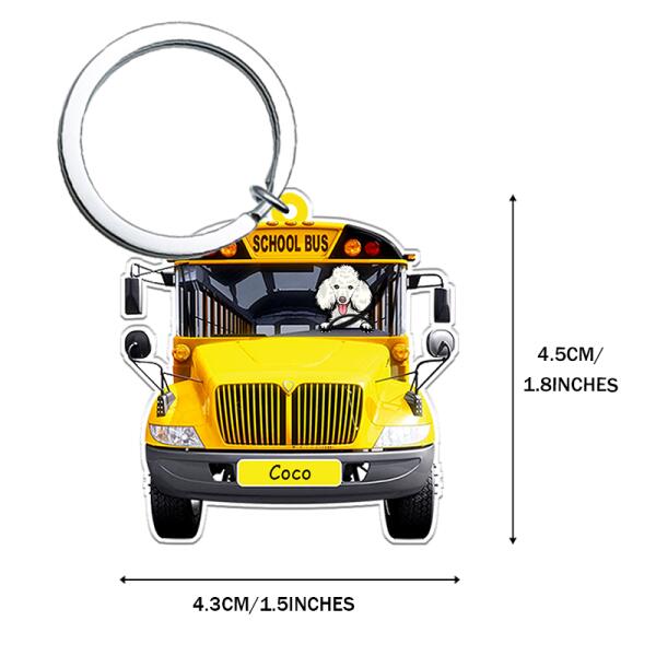 Personalized Dog Driving School Bus Funny Acrylic Keychain