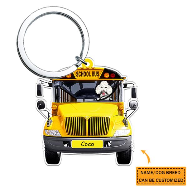 Personalized Dog Driving School Bus Funny Acrylic Keychain